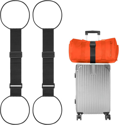BILIONE Add a Bag Luggage Straps 2 Pack, Adjustable Bungee Elastic Belt to Connect Two Suitcases, Secure Carry On & Travel Essentials
