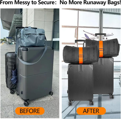 BILIONE Add a Bag Luggage Straps 2 Pack, Adjustable Bungee Elastic Belt to Connect Two Suitcases, Secure Carry On & Travel Essentials