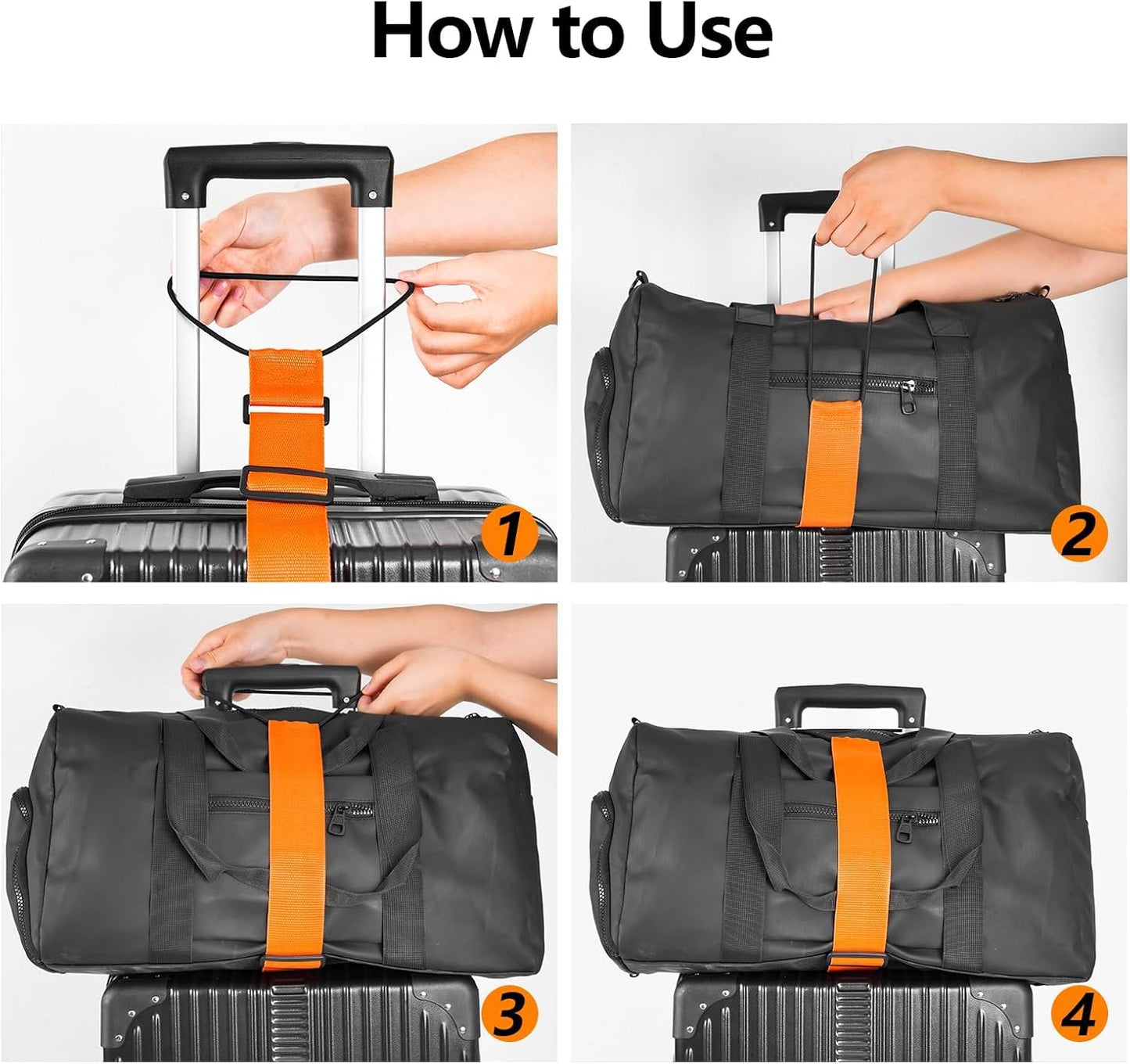 BILIONE Add a Bag Luggage Straps 2 Pack, Adjustable Bungee Elastic Belt to Connect Two Suitcases, Secure Carry On & Travel Essentials