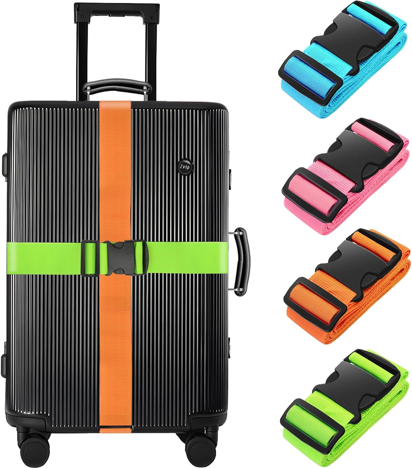 BILIONE 4 Pack Luggage Straps 79" Long Belts Keep Suitcase Secure While Traveling, TSA Approved Add a Bag Premium Accessory for Travel Bag Closure