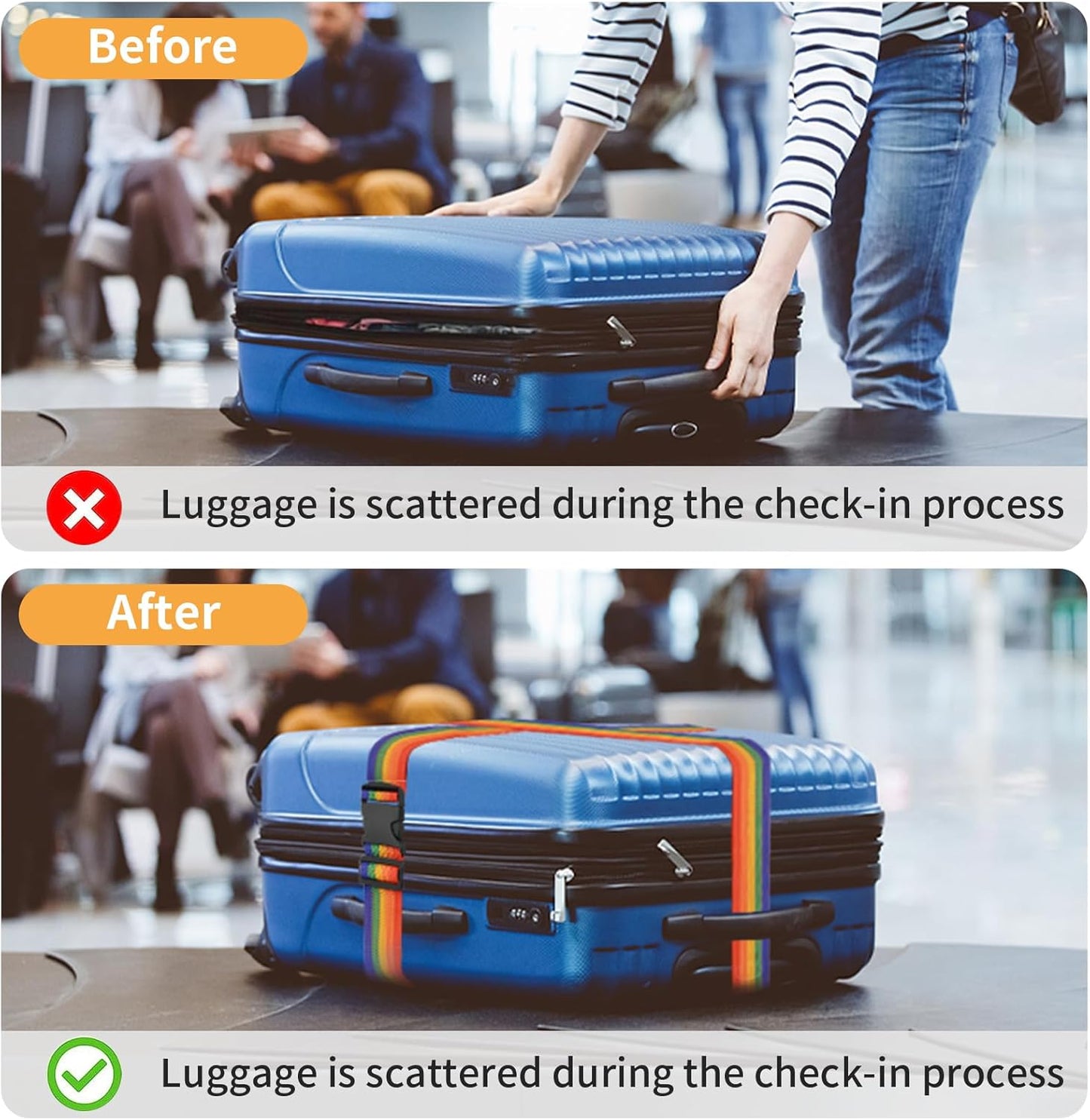 BILIONE 4 Pack Luggage Straps 79" Long Belts Keep Suitcase Secure While Traveling, TSA Approved Add a Bag Premium Accessory for Travel Bag Closure