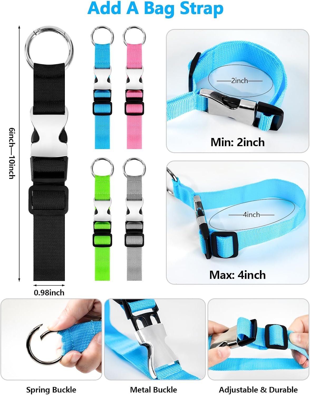 BILIONE 3Pcs Luggage Straps Set - 2 Suitcase Straps 70'' Long and 1 Add A Bag Strap, Adjustable Luggage Identifiers Nylon Travel Belt