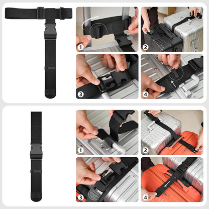 BILIONE Luggage Connector Straps, Suitcase Straps to Connect 3 Suitcases ＆ Add A Bag, Luggage Straps for Suitcases Adjustable Buckle Belt
