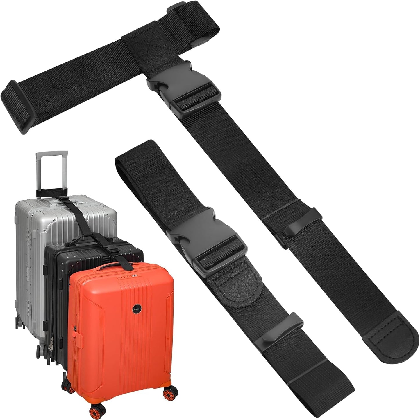 BILIONE Luggage Connector Straps, Suitcase Straps to Connect 3 Suitcases ＆ Add A Bag, Luggage Straps for Suitcases Adjustable Buckle Belt