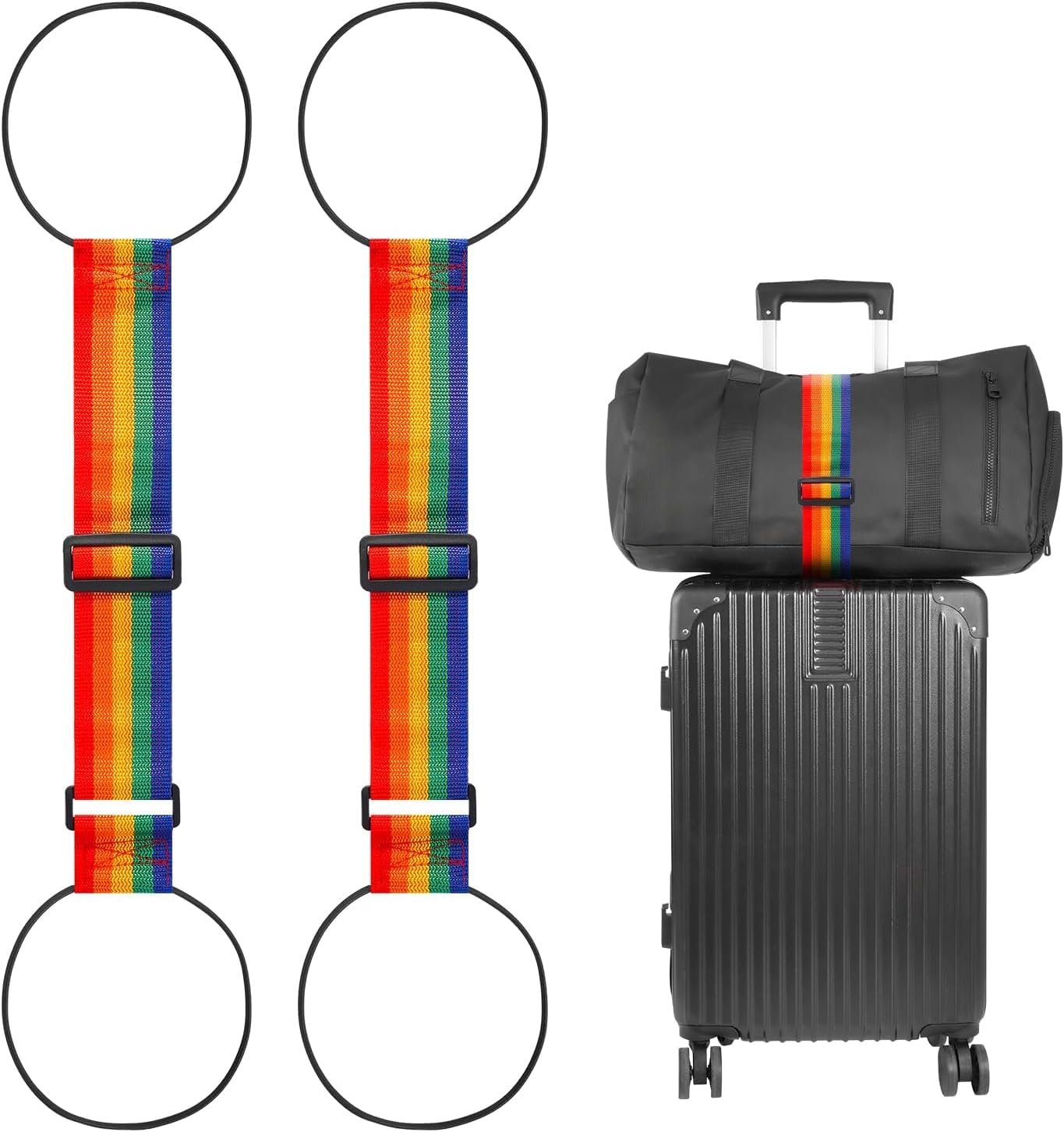 BILIONE Add a Bag Luggage Straps 2 Pack, Adjustable Bungee Elastic Belt to Connect Two Suitcases, Secure Carry On & Travel Essentials