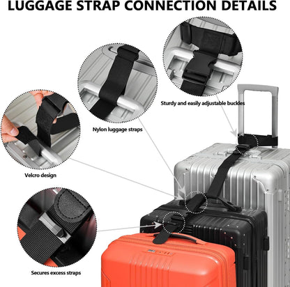 BILIONE Luggage Connector Straps, Suitcase Straps to Connect 3 Suitcases ＆ Add A Bag, Luggage Straps for Suitcases Adjustable Buckle Belt