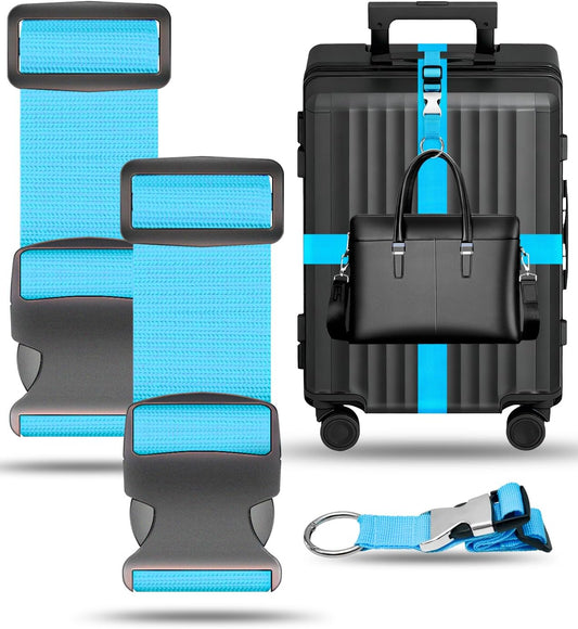 BILIONE 3Pcs Luggage Straps Set - 2 Suitcase Straps 70'' Long and 1 Add A Bag Strap, Adjustable Luggage Identifiers Nylon Travel Belt