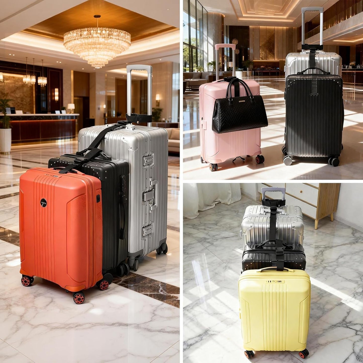 BILIONE Luggage Connector Straps, Suitcase Straps to Connect 3 Suitcases ＆ Add A Bag, Luggage Straps for Suitcases Adjustable Buckle Belt
